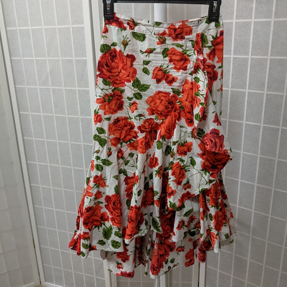 ASOS Design Midi Skirt with Wrap Detail in Rose Print